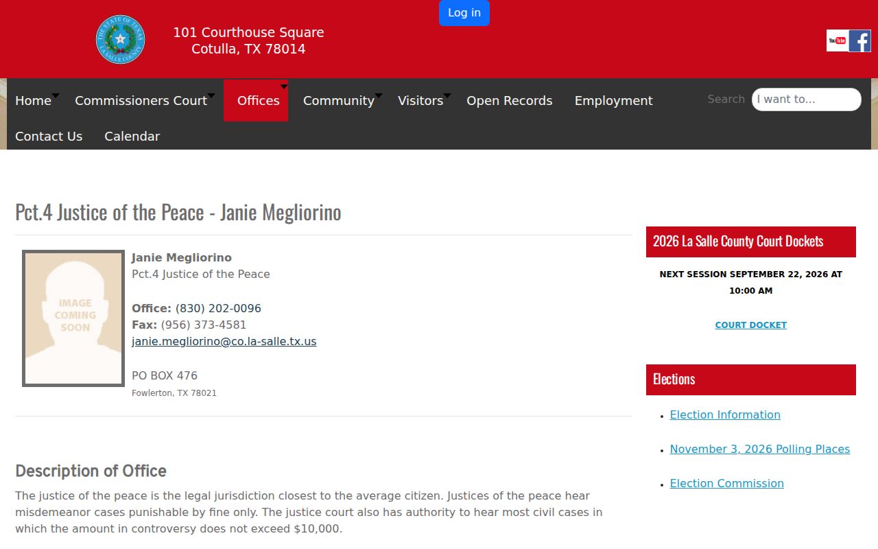 La Salle County warrant court route, JP Precinct 4 contact information
