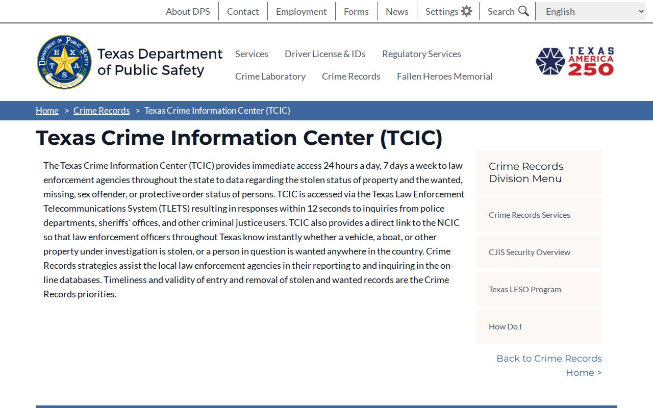 La Salle County most-wanted warrant context, Texas TCIC system description
