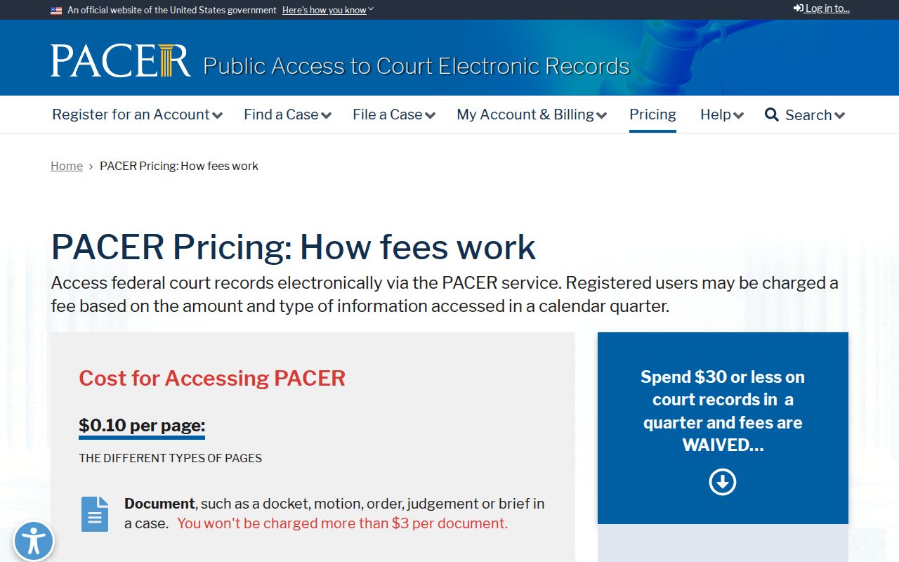 La Salle County federal warrant records, PACER pricing and access information