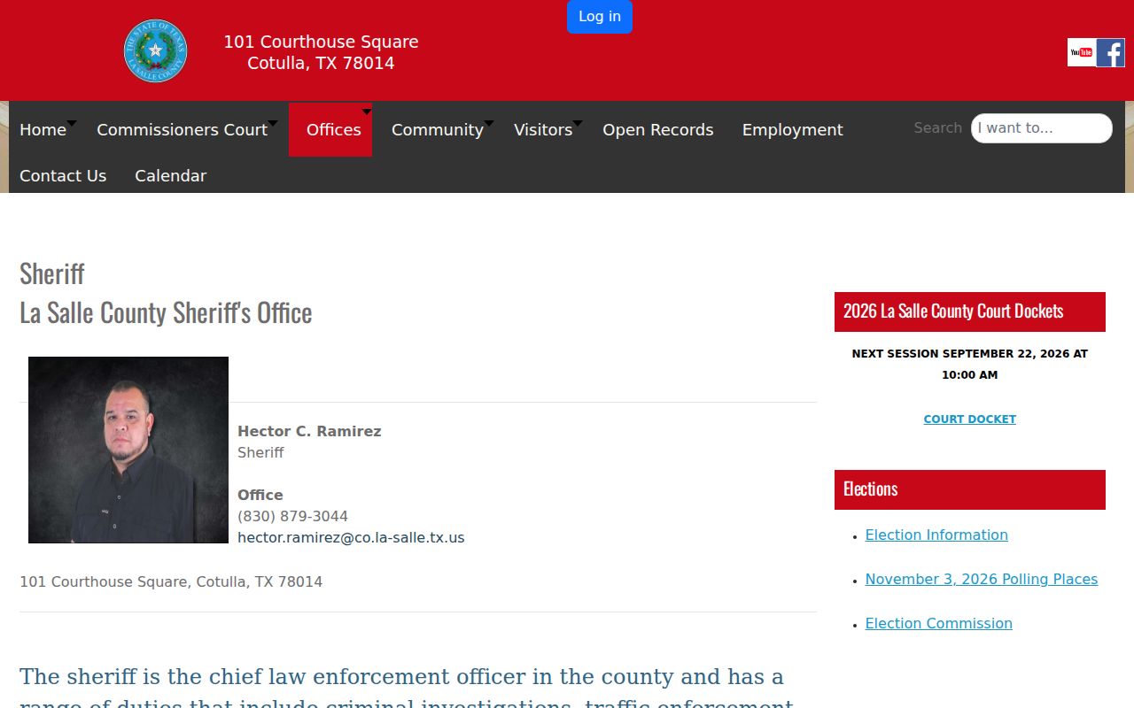 La Salle County active warrant status route, Sheriff's Office contact page